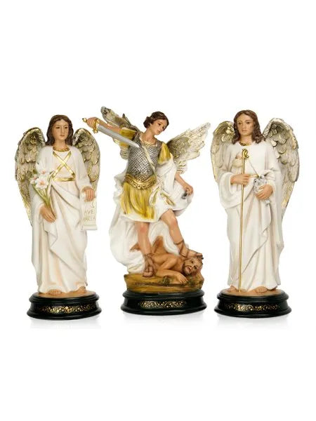 Trio Arcanjos 30 cm (marmorez, branco/dourado)