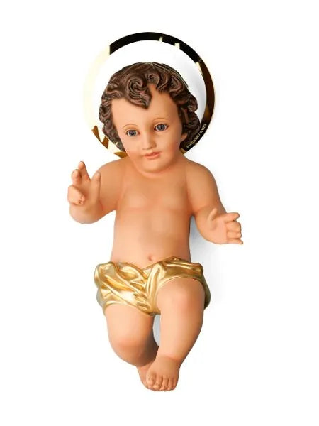 Menino Jesus Amor Divino 32 cm com almofada e manjedoura